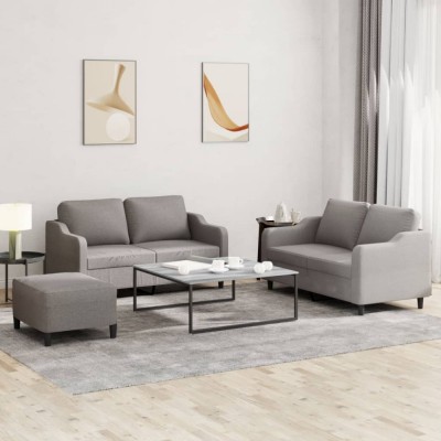 vidaXL Set de canapea cu perne, 3 piese, gri taupe, material textil 3201817 foto