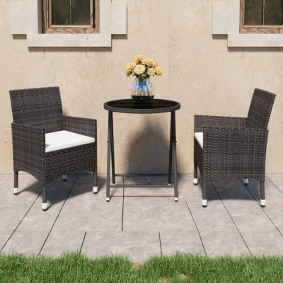 Gossi set mobilier bistro, 3 piese, maro, poliratan/sticla securizata foto