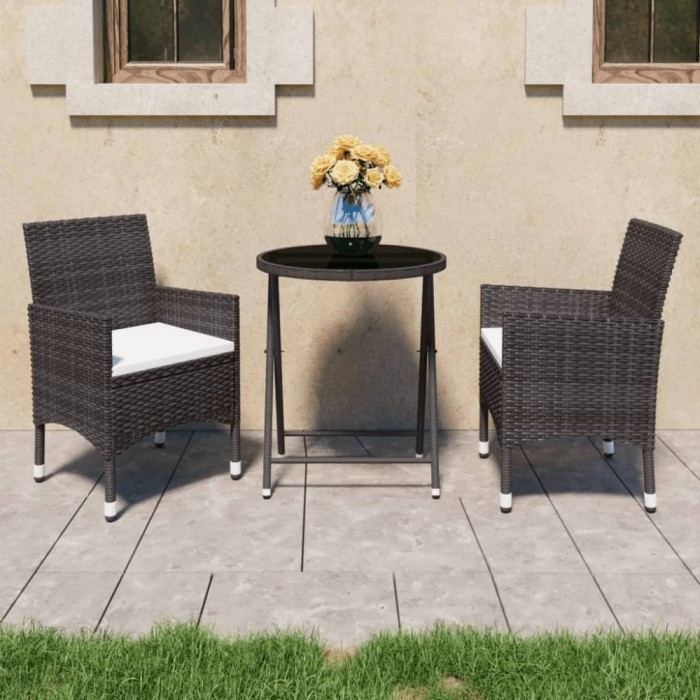 Gossi set mobilier bistro, 3 piese, maro, poliratan/sticla securizata