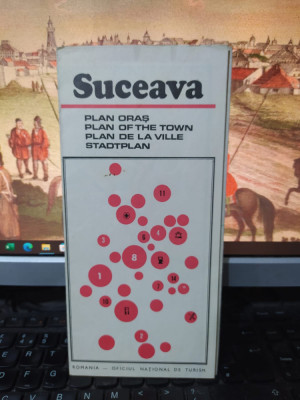 Suceava, Plan oraș, hartă, text &amp;icirc;n 4 limbi, Oficiul Național de Turism, 1970 109 foto