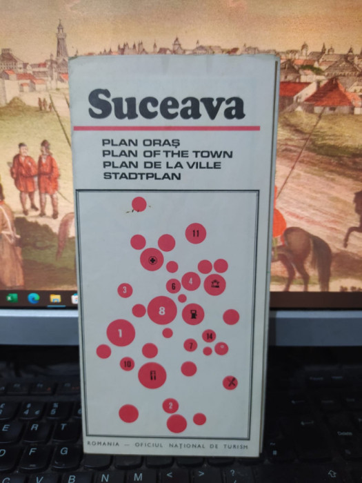 Suceava, Plan oraș, hartă, text &icirc;n 4 limbi, Oficiul Național de Turism, 1970 109