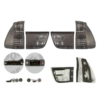 Set stopuri Spate Bmw X5, 01.1906, partea Stanga+Dreapta, interior; exterior; tip bec LED+P21W+PY21W; fumuriu, transparent; cu soclu bec; tuning; foto