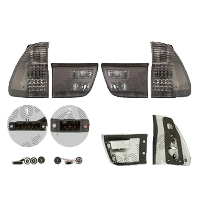 Set stopuri Spate Bmw X5, 01.1906, partea Stanga+Dreapta, interior; exterior; tip bec LED+P21W+PY21W; fumuriu, transparent; cu soclu bec; tuning;