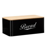 Cutie pentru paine din metal cu capac din bambus, finisaj lucios, 33x18x14 cm, negru Household NewTrend