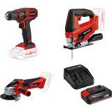 Set Einhell masina de gaurit si insurubat (bormasina) pe acumulator PXC TC-CD 18/35 + ferastrau pendular pe acumulator PXC TC-JS 18 + polizor unghiula