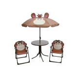 Set mobilier pentru gradina pliabil pentru copii MCT Garden, compus din 1 masa cu umbrela, 2 scaune, Maro, Strend Pro