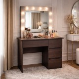 Masa de toaleta/machiaj, Irina, wenge, cu oglinda si LED-uri, 94x43x141 cm