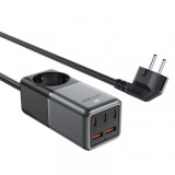 Prelungitor Acefast Z2 GaN, 75W, 5A, 2 x USB-A - 3 x USB-C - 1 x Schuko, Gri, Universal
