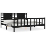 Cumpara ieftin Cadru pat cu tablie 200x200 cm, negru, lemn masiv