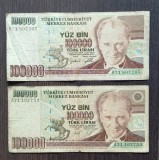 Lot 2 bancnote diferite Turcia - 100000 Lire