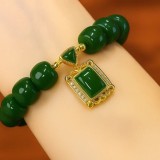 Brățară jad verde cu medalion, bijuterii Feng Shui, elastică