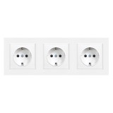 Priza Tripla Leziter Nova III cu Impamantare 16A 250V Cadru Alb Incastrat