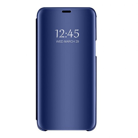 Husa Book Flip Stand Mirror, Clear View, Samsung Galaxy A6 Plus 2018, Blue. Design elegant, Functie de stand, Smart case