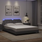 VidaXL Cadru de pat cu lumini LED, gri, 160x200 cm, piele ecologică