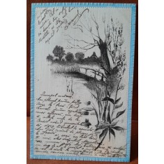 Carte postala, pod peste rau, perioada interbelica