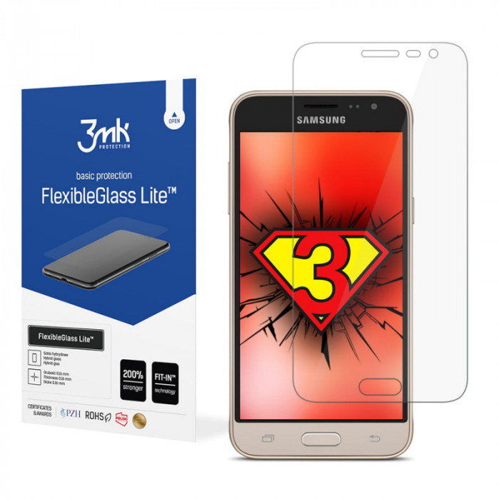 Folie Protectie Ecran 3MK FlexibleGlass Lite pentru Samsung Galaxy J3 (2016) J320, Sticla Flexibila, 0.16mm