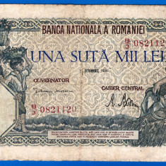(31) BANCNOTA ROMANIA - 100.000 LEI 1946 (21 OCTOMBRIE 1946), FILIGRAN ORIZONTAL