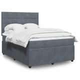Gossi pat box spring cu saltea, gri inchis, 140x190 cm, catifea