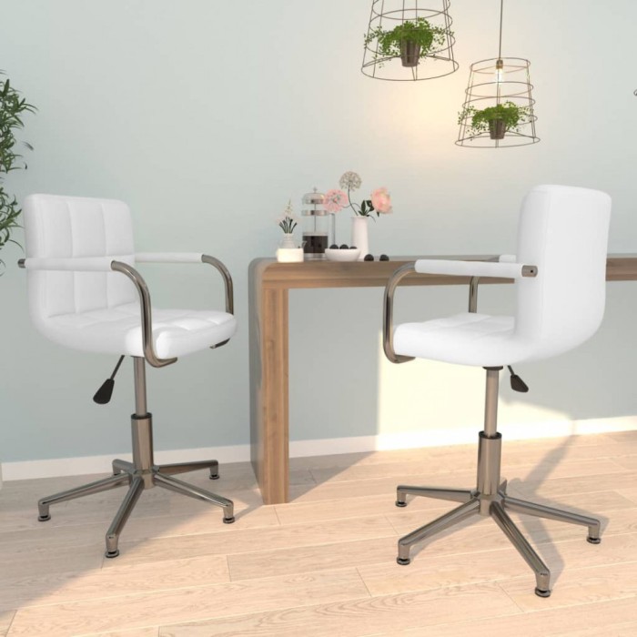 Scaune de bucătărie pivotante, 2 buc., alb, piele artificială