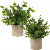 Set 2 Plante Mici in Ghiveci, Eucalipt Artificial Decor Pentru Mese, 20 cm