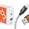 Incarcator priza 48W dual port USB C PD, QC 3.0 cablu pentru iPhone otel