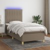 VidaXL Pat cu arcuri, saltea și LED, gri taupe, 90x200 cm, textil 3135569