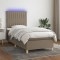 vidaXL Pat cu arcuri, saltea și LED, gri taupe, 90x200 cm, textil 3135569