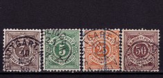 ✅ (S44) Germania veche - Wurttemberg 1890 &quot;Cifra in cerc&quot; , serie Michel nr.55-58 , stampilat , mica subtiere/25Pf