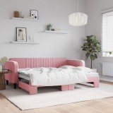 Cumpara ieftin Pat de zi cu extensie, roz, 80x200 cm, catifea