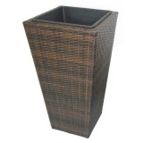 Ghiveci din metal + plastic cu finisaj ratan sintetic PLTP-1390, patrat, maro 40 x 40 x 75 cm