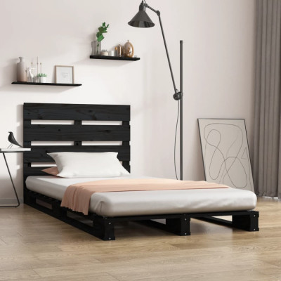 vidaXL Cadru pat mic Single, negru, 75x190 cm, lemn masiv de pin foto