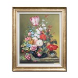 Tablou celebru inramat pictat manual, Aranjament floral, 65x55cm ulei pe panza, reproducere Rachel Ruysch, Magnific
