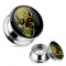 Plug pentru ureche din oțel 316L, culoare argintie, craniu galben cu ochi roșii - Lățime: 14 mm
