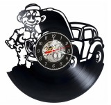 Ceas de perete decorativ realizat din disc de vinil, Model Mecanic Auto, Service Auto, Cheie Fixa, Masina, Cadran Skeleton, Negru, 30 cm