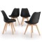 Set 4 buc, Scaune Stil Scandinav, cu Picioare din Lemn de Fag, Sezut din PP si Perna din Piele Ecologica, 49 x 43 x 82 cm, Negru