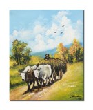 Cumpara ieftin Tablou Carul cu boi pictat manual, 50x40cm ulei panza, reproducere Nicolae Grigorescu, Constantin Feraru