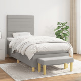 VidaXL Pat box spring cu saltea, gri deschis, 90x200 cm, textil 3137205