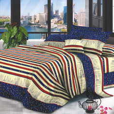 Lenjerie de pat pentru o persoana cu husa elastic pat si fata perna dreptunghiulara, Sabinella, bumbac mercerizat, multicolor
