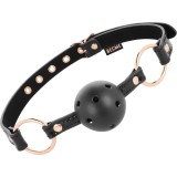 Calus cu bila, Begme, Ball Gag BDSM cu gauri pentru respiratie, curea reglabila, piele vegana, negru