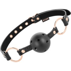 Calus cu bila, Begme, Ball Gag BDSM cu gauri pentru respiratie, curea reglabila, piele vegana, negru foto