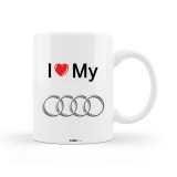Cana alba personalizata "I love my Audi", INOVATIX&reg;. 330ml