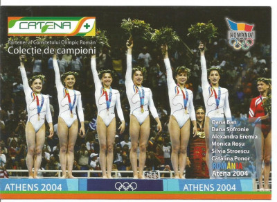 (A) carte postala-Colectie de campioni-echipa Romaniei la gimnastica Atena 2004 foto