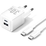 Incarcator retea Vention, , 30W, PD 30W, 1 x USB-C, 1 x USB-A, cablu USB-C 1m inclus, alb, &quot;TZ-FEQW0-EU-01&quot; (timbru verde 0.18 lei) - 6922794786387
