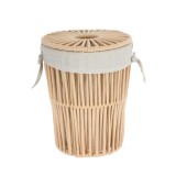Coș Rufe Mic Cu Capac Efect Sfoară Poliester / Bumbac 25X32 Cm &ndash; Bej | Organizatoare Baie