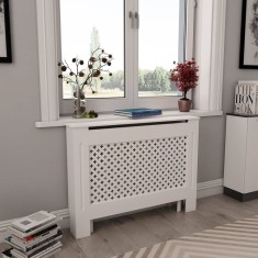 vidaXL Mască pentru calorifer, MDF, 112x19x81,5 cm, alb 284323