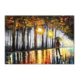 Tablou pictat manual, Pe tine te astept in ploaie, 70x50cm ulei pe panza, Spectaculos
