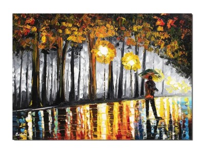 Tablou pictat manual, Pe tine te astept in ploaie, 70x50cm ulei pe panza, Spectaculos foto