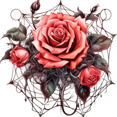 Sticker decorativ, Trandafiri, Rosu, 62 cm, 1343STK-20