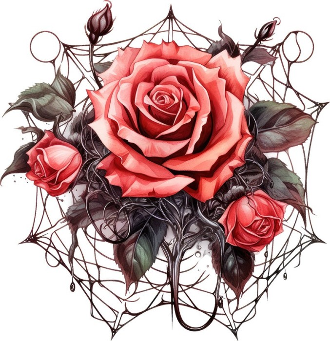 Sticker decorativ, Trandafiri, Rosu, 62 cm, 1343STK-20