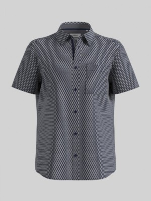 s.Oliver Camasa elastica barbati cu maneca scurta, imprimeu abstract, Regular Fit, Bleumarin inchis, S foto
